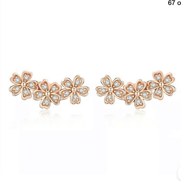 Jewelry - Diamond accent climber pave budding flowers vine .925K